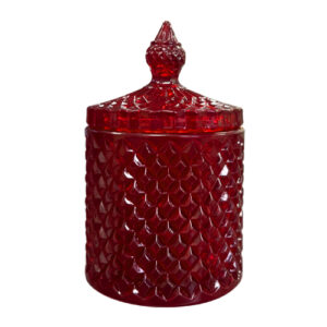 DRG10001Küünlaklaas kaanega tumepunane läikiv 220ml, h138 x d82 mm