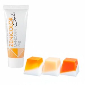 Caurspīdīga un neizplūstoša ziepju krāsa MANDARINE, kas paredzēta „melt & pour“ ziepju masai