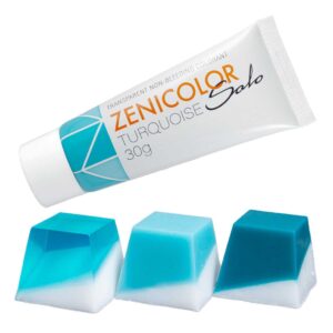 Caurspīdīga un neplūstoša ziepju krāsa „TURQUOISE“ „melt & pour“ ziepju masai